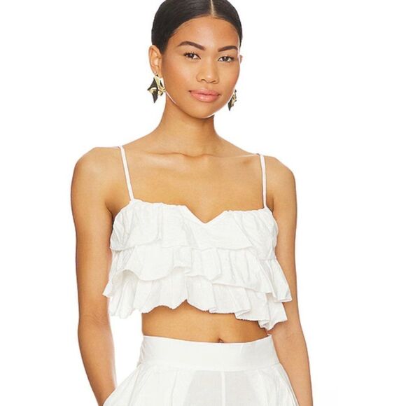 NWT Free People Danielle Ruffle Crop Tank Optic White Large - Picture 2 of 6
